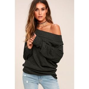 FREE PEOPLE PALISADES WASH BLACK OFF-THE-SHOULDE